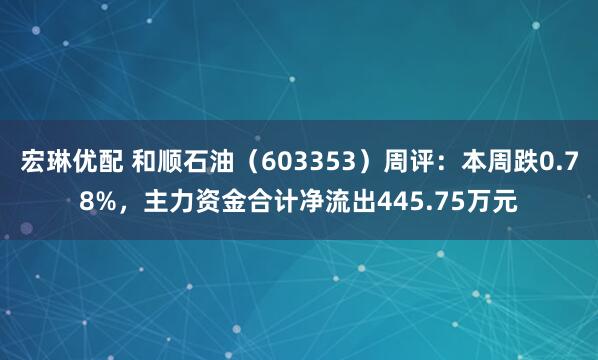 宏琳优配 和顺石油（603353）周评：本周跌0.78%，主力资金合计净流出445.75万元